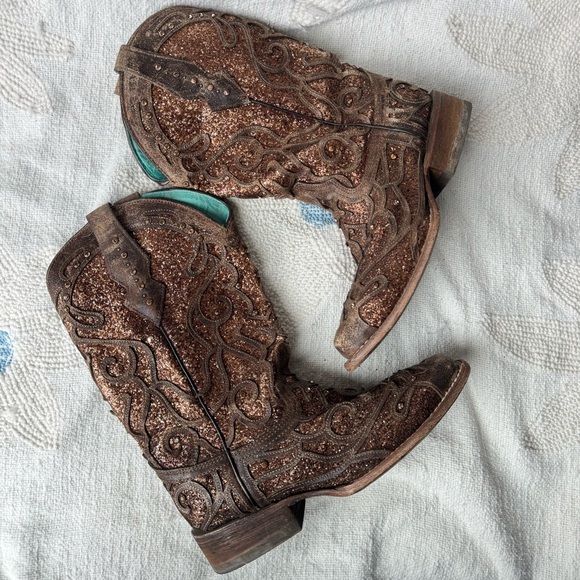 Corral Women's Orix Glitter Inlay & Studs Square Toe Boots Size 8.5 - Picture 9 of 14